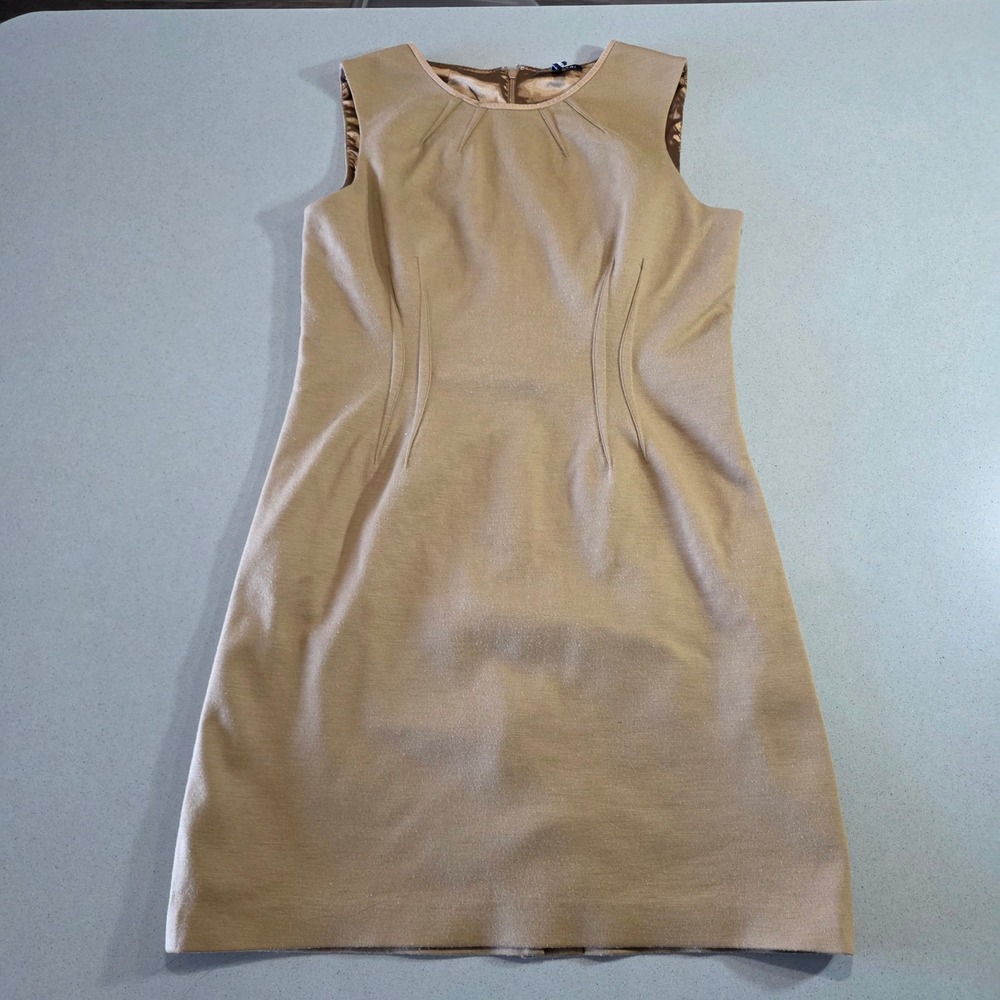Elie Tahari Tan Metallic Sleeveless Sheath Dress Bergdorf Goodman Size 6